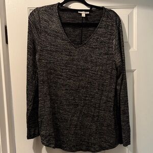Dana Buchman Charcoal Long Sleeve V-Neck Top